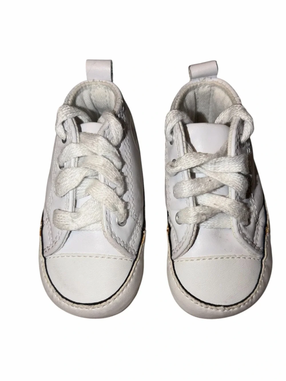 Vintage Converse All Star White Leather Baby Crib Shoes High Top Chuck Taylor 2